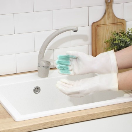 Raccoon household gloves with brushes and lining, PVC, 100 g, size L, white color