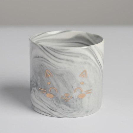 Ceramic pot with embossing, Kotik Kashpo, 8 x 7.5 cm-5