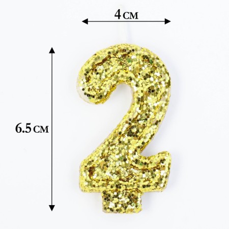Candle in the cake "Squeezes", number "2", gold, 6.5x4-1