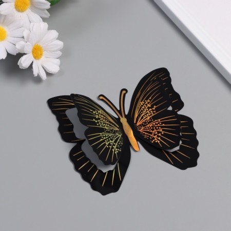 Plastic sticker "Black butterflies with gold" double wings set 12 pcs 12 cm, 10 cm 8 cm-1