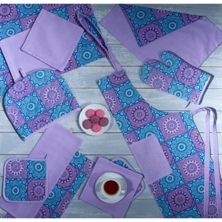 Kit kitchen india: tablecloth 140x150 cm, serving napkin 40x40 cm. - 4 pcs, purple color-1