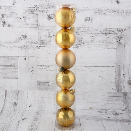 Set of balls plastic D -6 cm, 6 pcs "Festive lights - snowflakes" gold-1