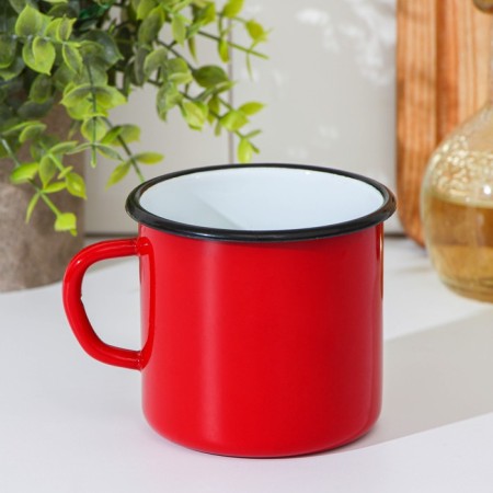 Enameled mug, 400 ml, red color-1