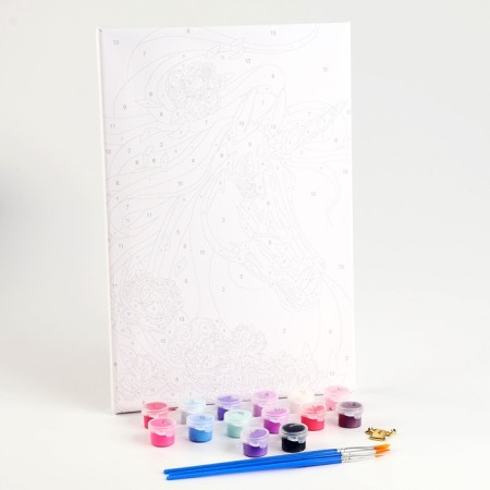 Picture on numbers on a canvas with a subframe "Unicorn in Colors", 30x20 cm-1