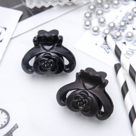 Hair crab "Noch" heart flower, 4 cm, gloss and matte, black-1
