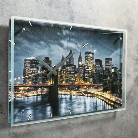 Carty clock wall, series: city, "Brooklyn bridge. Night New York", 35x60 cm-1