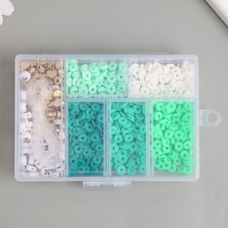 Beads in the box "Green" thread 0.8 mm 5 m 12x8.4x2.2 cm-3