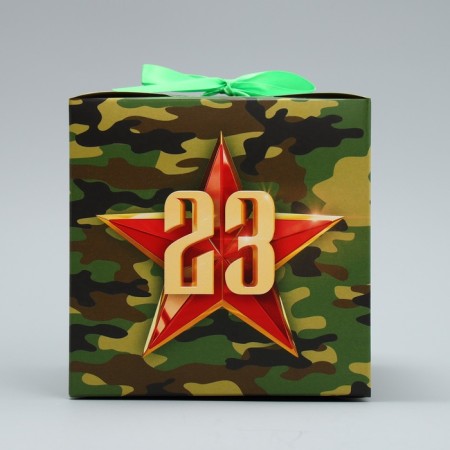 Gift folding box, packaging, “from February 23, camouflage”, 12 x 12 x 12 cm-3