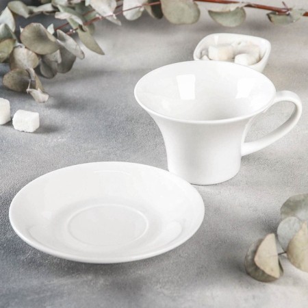 Tea steam porcelain Wilmax, 2 items: a cup 330 ml, a saucer, white color-1