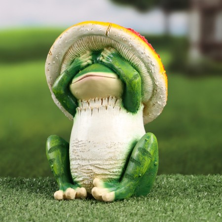Garden figure "Frog in a hat with eyes closed" 14x14x18cm-1