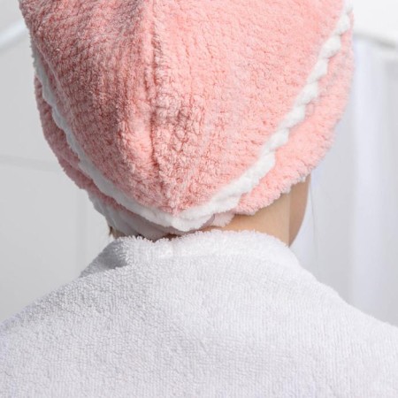Cup for drying the hair with a button of the share, microfiber, pink color-2