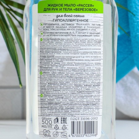 Liquid soap "dispersion" for the hands and body birch, 500 ml*12-1