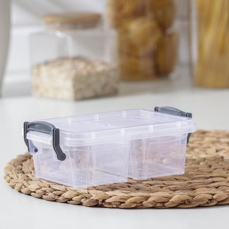 Rectangular lunch box, 2 compartments, 16.5 × 11 × 6 cm