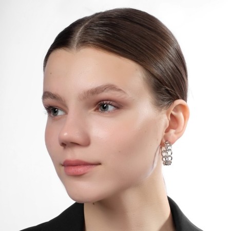 Earrings set of 8 pairs “Classes” Snake pattern, brown color in silver, D = 4-4