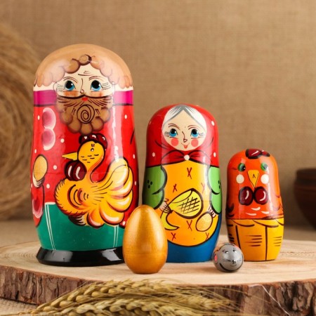 Matryoshka "Ryaba chicken", plot, 5 puppet, 13.5 - 15 cm, mix-8