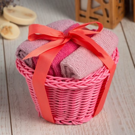 Set of terry decorative napkins Ethel "View 1" 30x30cm-3pcs, pink color, 100% cotton
