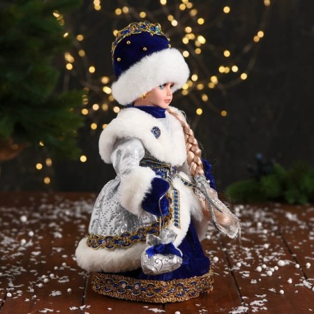 Snow Maiden "In a fur vest with brooches" a long dress, moves, 30 cm, silver-blue-1