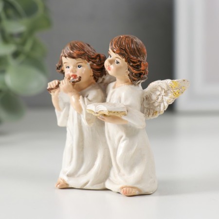 Polystone souvenir "Two angels in with a flute and book" 6.2x7.5x3.2 cm-3