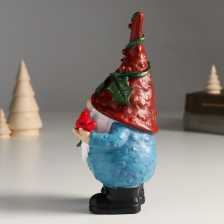 Suvenir Polystone "Santa Claus in a cap with berries, with a bird northern cardinal" 9x9x18.8 cm-3