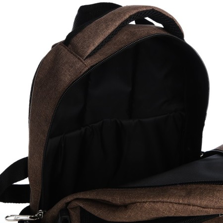 Youth backpack from textiles, rise, 2 parts on lightning, 3 pockets, brown color-3
