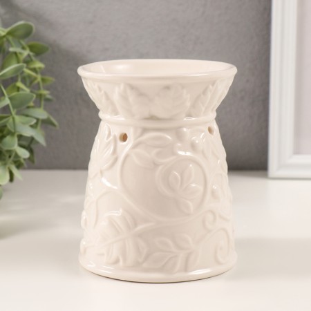 Aroma lamp ceramics "plant pattern" white aged 9.5x9.5x12 cm-1