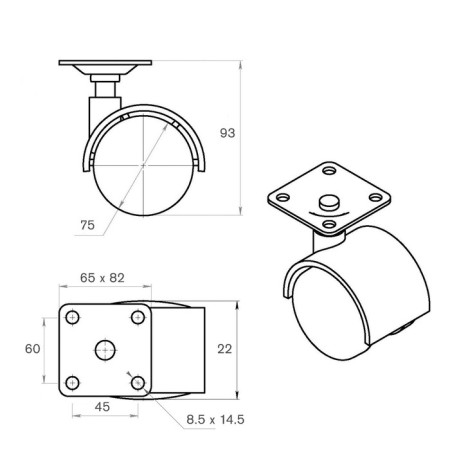 Wheel for transport carts, d = 75 mm, on the site, with a stop-1
