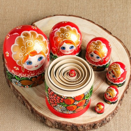 Matryoshka "Polyanka", red scarf, 7 puppet, 22 cm-2