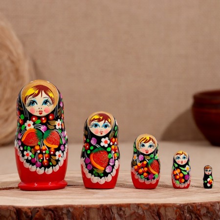 Matryoshka "Khokhloma", Black Head, 5-doll, 11-12 cm