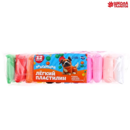 Plasticine is light, jumping, set of 12 colors, weight 1 color: 10 g, 3 tools-1