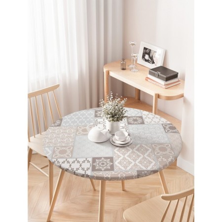 Tables on the table “Ornament of the tile”, round, oxford, elastic band, size 120x120 cm, diameter 75-100 cm-2