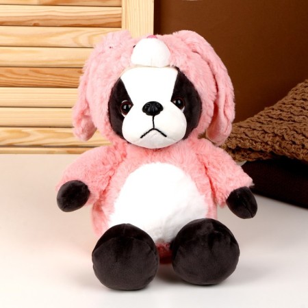 Soft toy "Dog" in a hare costume, 30 cm, pink color-1