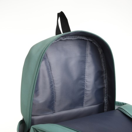 School backpack of textiles on a zipper, 2 departments, 3 pockets, green color-3