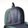 School backpack of textiles on a zipper, 2 departments, 3 pockets, green color