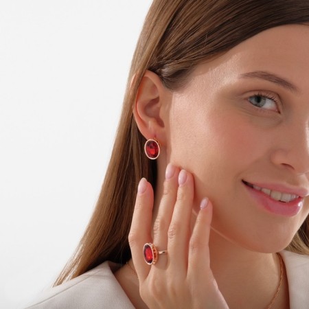 Set 3 objects: earrings, pendant, ring dimensionless “Edel” oval elongated, red color in gold, 45 cm-2