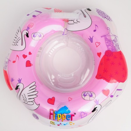 Inflatable circle to the neck for safe bathing Flipper 0+, “swan lake”, pink color
