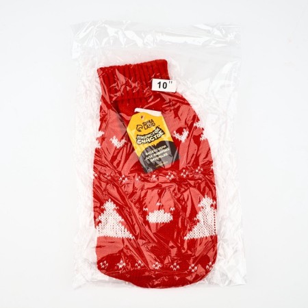 Clothing for dogs. Knitted sweater with "New Year" ornament, red, size L-8