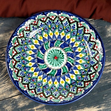 Plate of the Rishtan ceramics "Flowers", 23 cm, blue-1