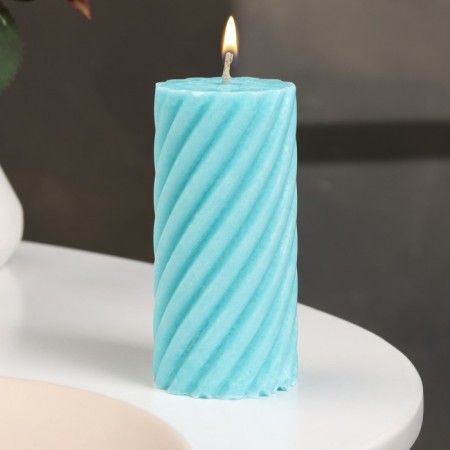 Candle-cylinder "Spiral", 5x10 cm, turquoise, 6 hours