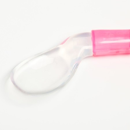 Spoon of children's silicone "curved" for feeding, from 5 months, pink color-2