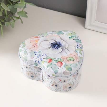 Casket Metal Heart "Flowers" set 3 pcs 10.5x12x5 cm-3