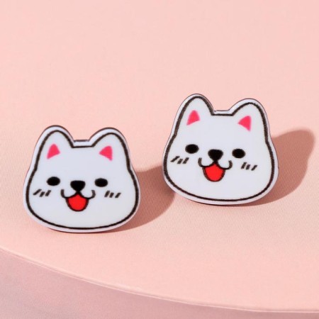 Children's earrings "chosen" dog, white color in silver