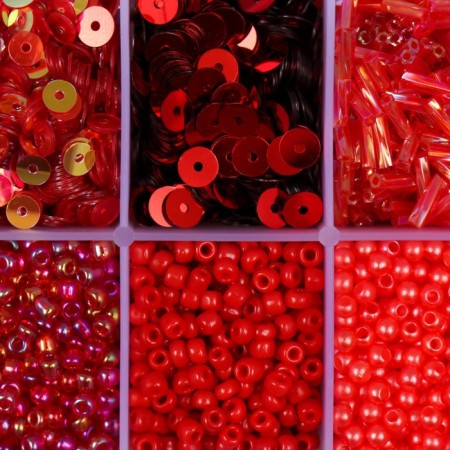 Glass beads 8/0, 12/0 in the box "red" beads, glass and sequins 13x6.5x2.3 cm-2