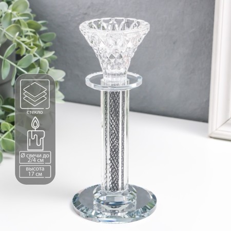 Glass of glass on1 candle "Pattern bud" on the leg D = 2 and 4 cm 7.7x7.7x17 cm