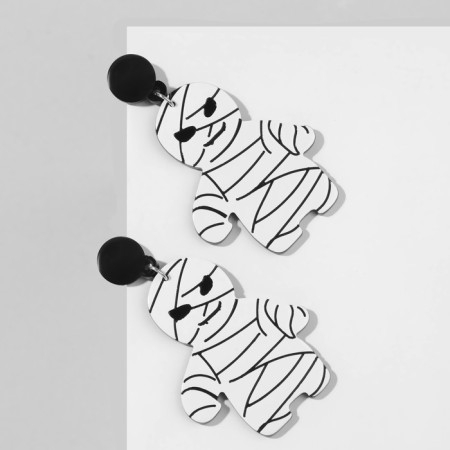 Acryl Earrings "Mummy" Gemini, Black and White Color in Silver-1