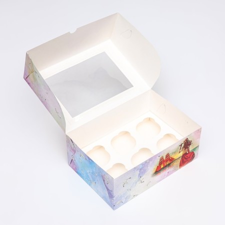 Packaging for 6 cupcakes with a window, "red sails", 25 x 17 x 10 cm-3