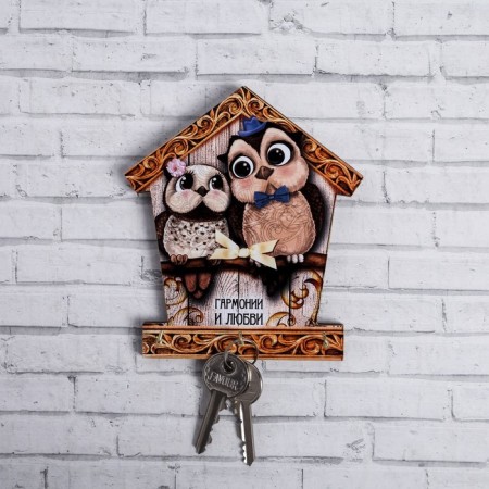 The key a wall -mounted “Harmony and Love”, Owls, 12.7 x 14.5 cm.-2