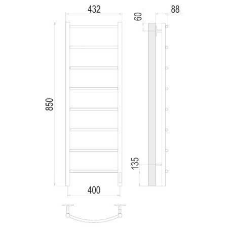 Terminus heated towel rail "Classic" P8, 400x850 mm, chrome-2