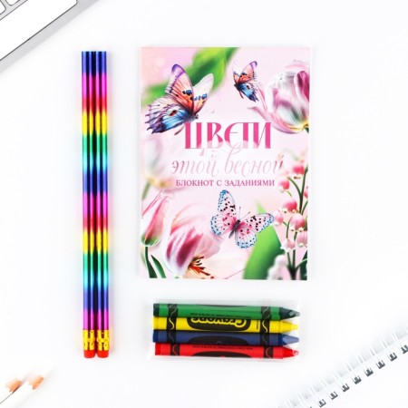 Set: notebook A6, pencils (2 pcs.) And wax crayons (4 pcs) "Blow this spring"-1