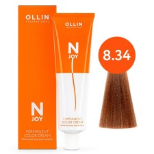 Cream-color hair Permanent Ollin Professional N-Joy, tone 8/34, light-brown golden-medal, 100 ml