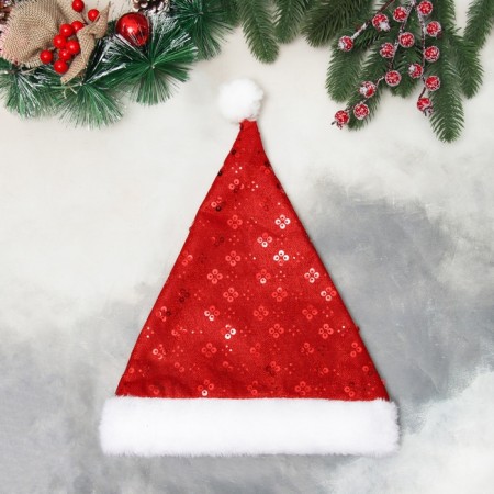 New Year's cap "Drop ornament" 30x34 cm, red